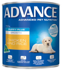 Advance Puppy Plus Growth Chicken & Rice Wet Can 700g x 12 cans/Tray|