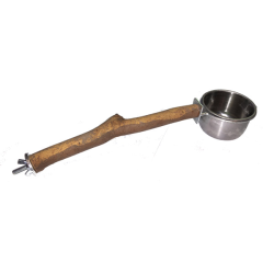 Natural Wood Perch with Stainless Steel Bowl Small|