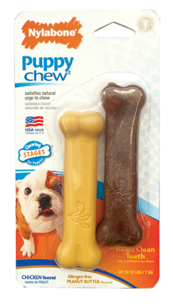 Nylabone Puppy Chew Bone Peanut Butter & Chicken Twin Pack|