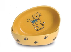 Petrageous Silly Kitty Oval Bowl Yellow|