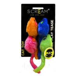Scream Multicoloured Mice Cat Toy 4 Pack|