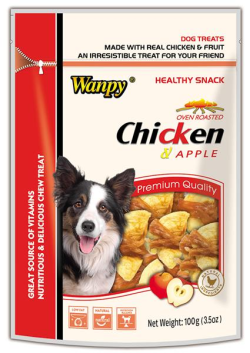 Wanpy Chicken Jerky with Apple Dog Treat 100g|