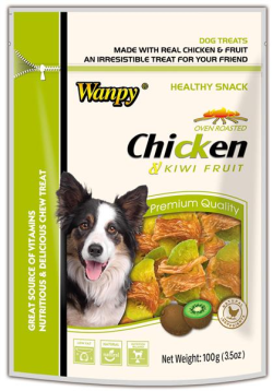 Wanpy Chicken Jerky with Kiwi Fruit Dog Treat 100g|