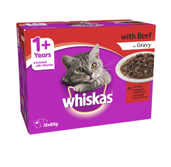 Whiskas Adult Pouches with Beef in Gravy 12 x 85g Box|