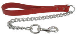 Yours Droolly Leather Grip Chain Lead Short 60cm Red|