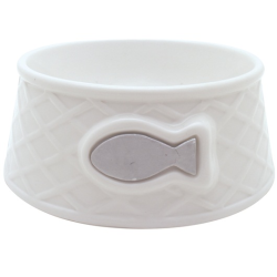 Catit Style Round Ceramic White Weave Cat Dish 200mL Small|