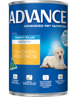 Advance Puppy Plus Growth Chicken & Rice Wet Can 410g x 12 Cans Tray|