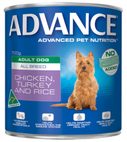 Advance Adult All Breed Chicken, Turkey & Rice 700g x 12 cans/Tray|