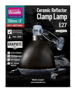 Arcadia Ceramic Reflector Dome Clamp Lamp Graphite 200mm E27|