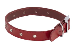 Beau Pets Collar Leather Deluxe Sewn Studded 40cm Red|
