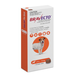 Bravecto Flea & Tick CHEWABLE Tablet for Small Dogs 4.5 to 10kg (Orange) 1 Pack|