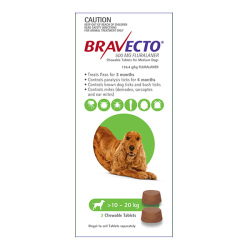 Bravecto Flea & Tick CHEWABLE Tablet for Medium Dogs 10 to 20kg (Green) 2 Pack|
