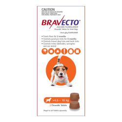 Bravecto Flea & Tick CHEWABLE Tablet for Small Dogs 4.5 to 10kg (Orange) 2 Pack|