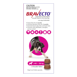 Bravecto Flea & Tick CHEWABLE Tablet for Very Large Dogs 40 to 56kg (Pink) 2 Pack|