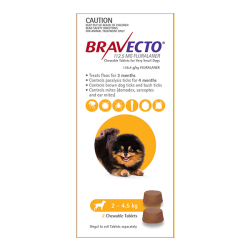 Bravecto Flea & Tick CHEWABLE Tablet for Very Small Dogs 2 to 4.5kg (Yellow) 2 Pack|