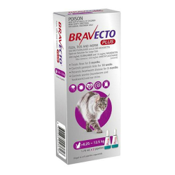 Bravecto PLUS Flea, Tick & Worm SPOT ON for Large Cats 6.25 to 12.5kg (Purple) 2 Pack|