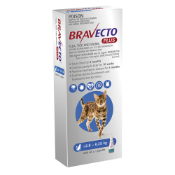 Bravecto PLUS Flea, Tick & Worm SPOT ON for Medium Cats 2.8 to 6.25kg (Blue) 1 Pack|