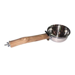 Natural Wood Perch with Stainless Steel Bowl Large|
