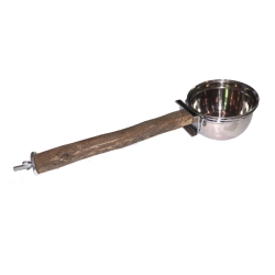 Natural Wood Perch with Stainless Steel Bowl Medium|