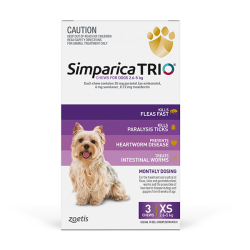 Simparica TRIO Chewables for XS Dogs Purple 2.6-5kg 3 Chews|