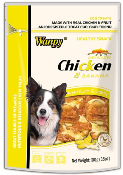 Wanpy Chicken Jerky with Banana Dog Treat 100g|