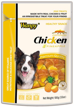 Wanpy Chicken Jerky with Pineapple Dog Treat 100g|