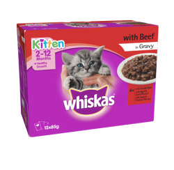 Whiskas Kitten Pouches with Beef in Gravy 12 x 85g Box|