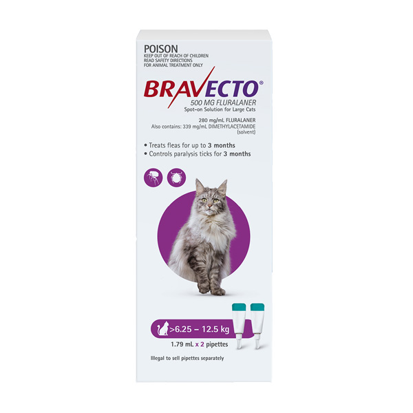 Bravecto Spot On for Large Cats 6.25 12.5kg (Purple) 2 Pack